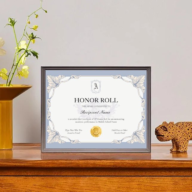 Mall för redigerbar Blue HonorRoll-certifikatmall (Editable Blue HonorRoll Certificate Template Award)