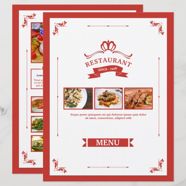 Mall för restaurangmenyblad (Fram/baksida)