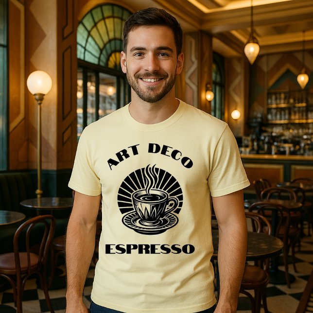 Mall för Retro Art Deco Espresso Coffee Kopp T Shirt (Skapare uppladdad)