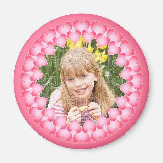 Mall för rosa och vita söta hjärtan magnet (Framsidan)