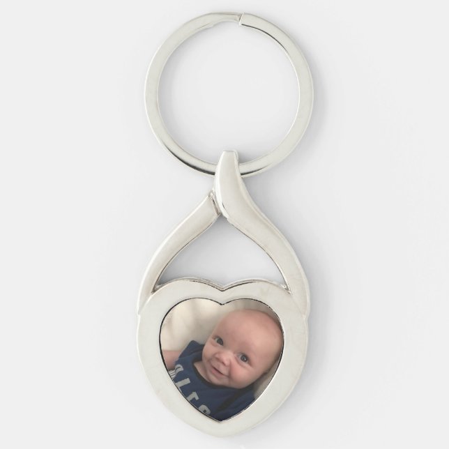 Mall för Silver Heart--fotokedjan från Baby Twisted Heart Silverfärgad Nyckelring (Framsidan)