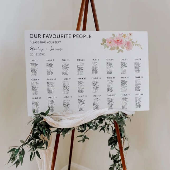 Mall för sittplatsplaner för ro Bröllop Poster (Rose Wedding Seating Chart Template)