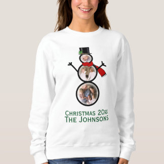 Mall för snögubbe för familjfotojul t-shirt