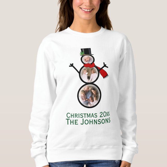 Mall för snögubbe för familjfotojul t-shirt (Framsida)