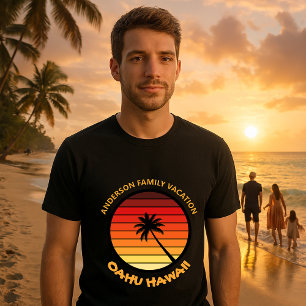 Mall för solnedgång i familjen handflatan Träd T Shirt