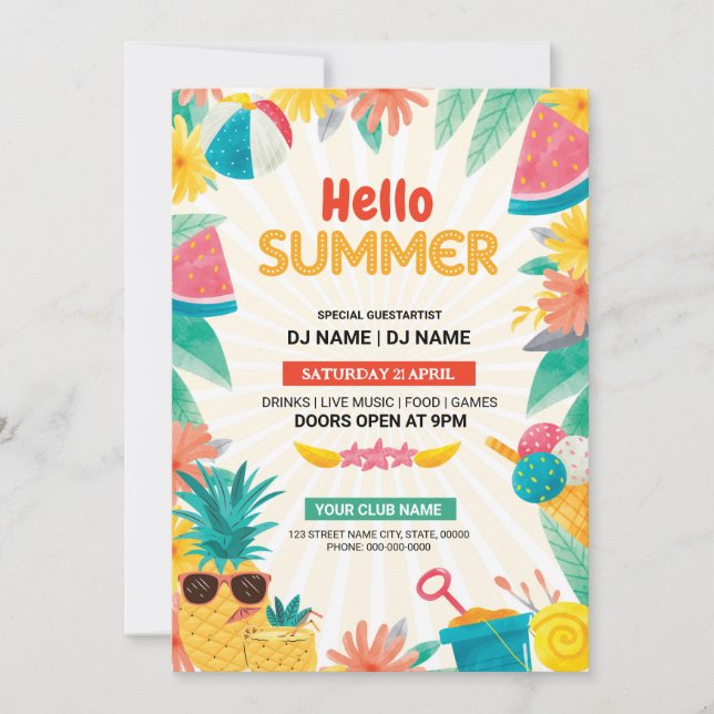 Mall för sommarpartsinbjudan - Flyer-mall (Framsida)