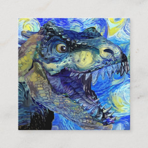 Mall för Starry Night Tyrannosaurus Rex Dinosaur Fyrkantigt Visitkort