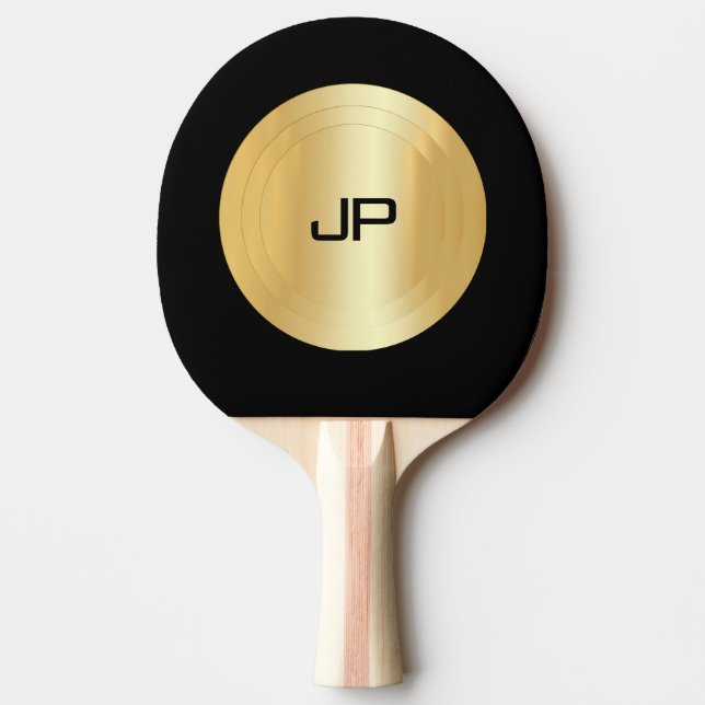 Mall för svartvit och Guld-monogrammad Elegant Pingisracket (Framsidan)