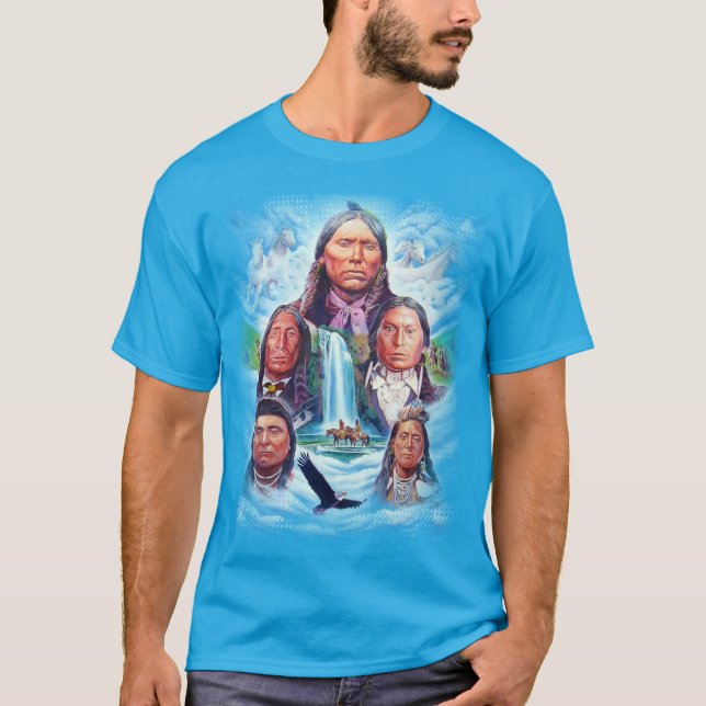 Mall för Teal Blue Berömd Native America Manar T Shirt (Framsida)