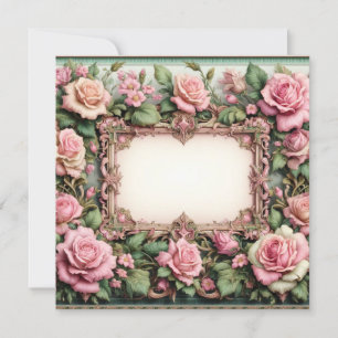Mall för tomt kort för Rosa och Grönt av blommigt