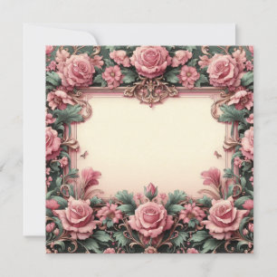Mall för tomt kort för Rosa och Grönt av blommigt