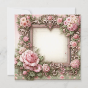 Mall för tomt kort för Rosa och Grönt av blommigt