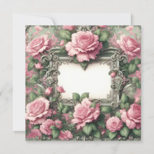 Mall för tomt kort för Rosa och Grönt av blommigt