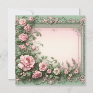 Mall för tomt kort för Rosa och Grönt av blommigt