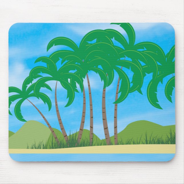 Mall för Tropical Handflatan Sand Blå himmel Elega Musmatta (Framsidan)