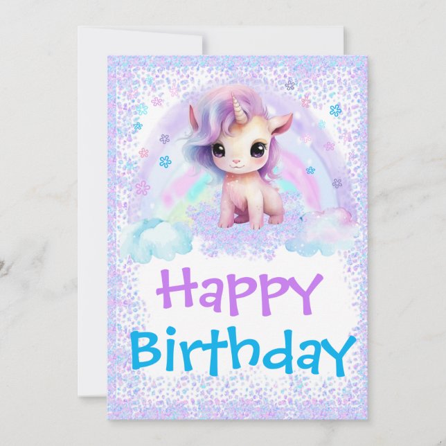 Mall för Unicorn Rainbow Birthday Card (Framsida)
