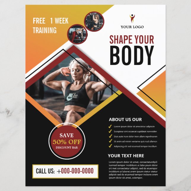 Mall för utfällning av Klubben Fitness/Gym (Framsida)