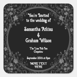 Mall för utskrivbar bröllopsinbjudan fyrkantigt klistermärke
