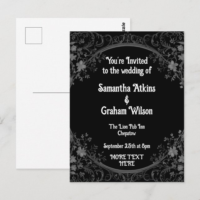 Mall för utskrivbar bröllopsinbjudan vykort (Fram/baksida)