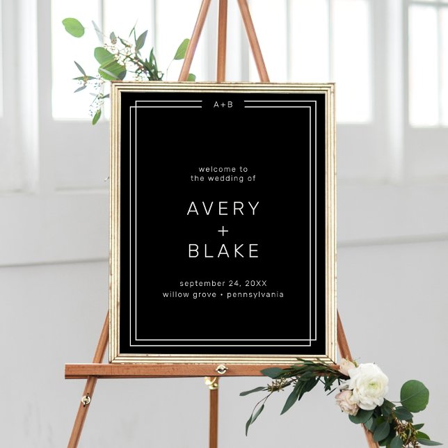 Mall för välkomstsignatur för AVERY Modern Black B Poster (AVERY Modern Black Wedding Welcome Sign Template)