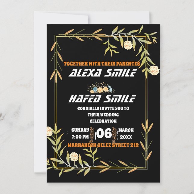 Mall för välkomstskylt till brudfest, Vildblomma b (Framsida)