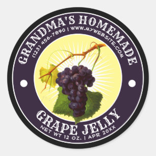 Mall för vintage Homemade Grape Jelly Label Runt Klistermärke