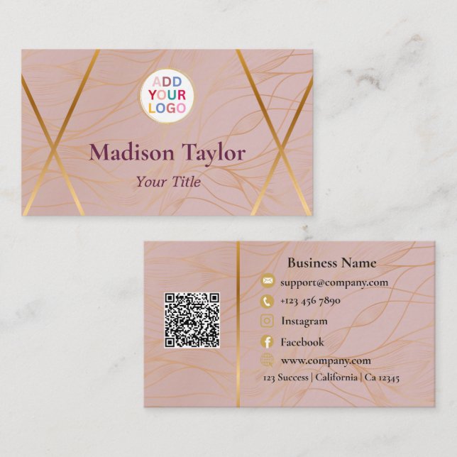 Mall för visitkort för Mauve Guld QR-kod (Fram/baksida)