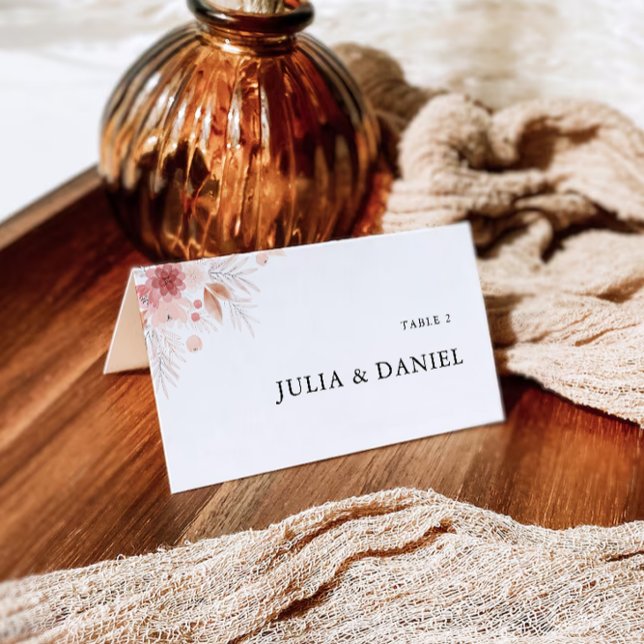 Mall för Wildblomsterplatskort Bröllop (Wildflower Wedding Place Cards Template)