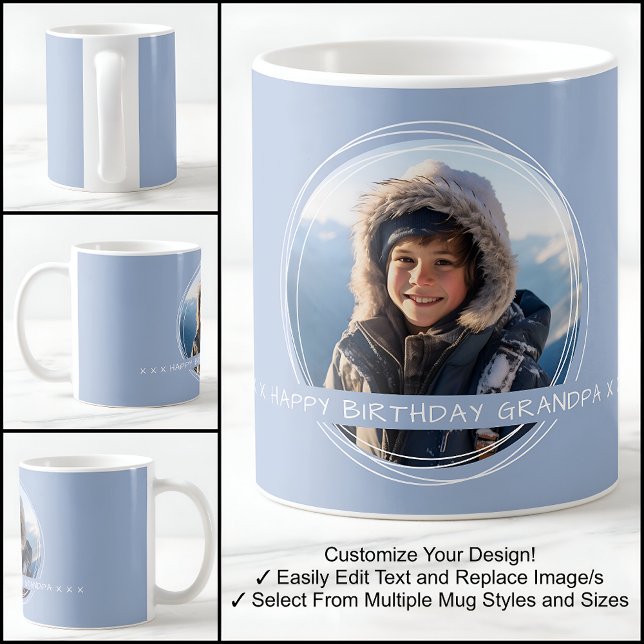 Mall Foto Meddelande Minne Farfar Blå C410 Kaffemugg (Skapare uppladdad)
