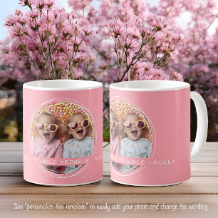 Mall Foto Meddelande Minnessak Tvillingar Rosa C51 Kaffemugg