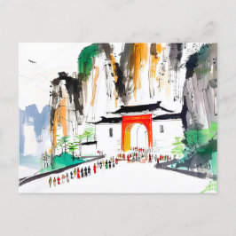 Mall med människor i bergslandskapet vykort