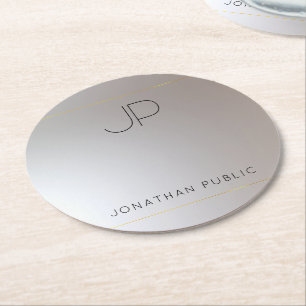 Mall Modern Elegant Monogram Guld Silver Underlägg Papper Rund