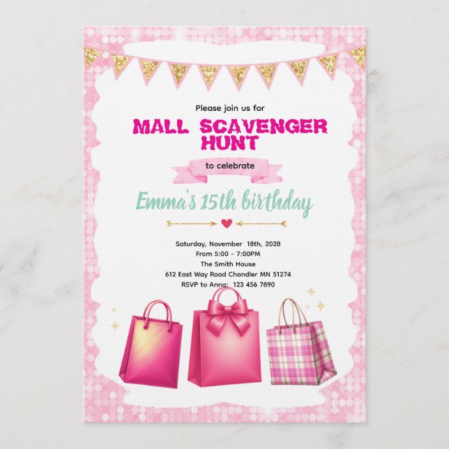 Mall Scavenger Hunt Party invitation (Framsida)
