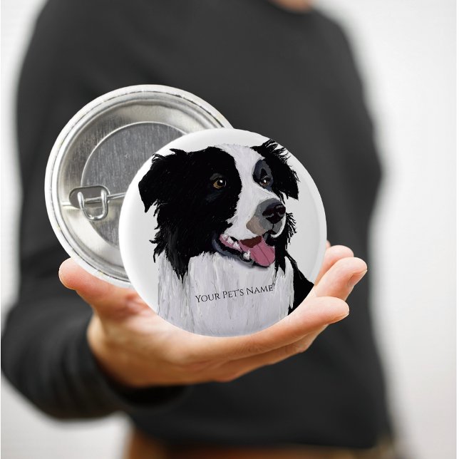 Mall som du kan vara intresserad av i det här redo knapp (Border Collie Portrait with personalized pet's name.)