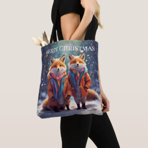 Mall Tote Bag Cute Foxes in a Snowy Forest Tygkasse