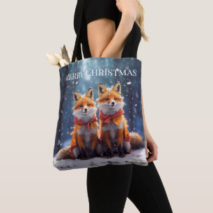 Mall Totebag Cute Foxes I En Snöstormsskog Tygkasse