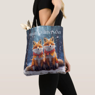 Mall Totebag Cute Foxes I En Snöstormsskog Tygkasse