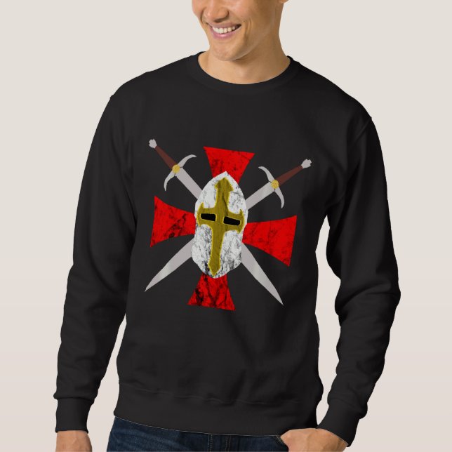 Mallar Crusader Knight Kor Code Symbol Medieva Lång Ärmad Tröja (Framsida)