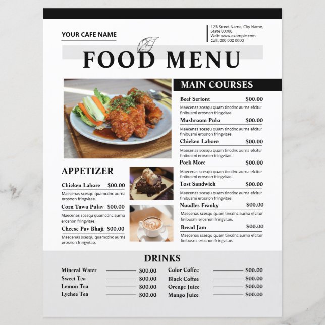 Mallar för restaurangmenyblad (Framsida)
