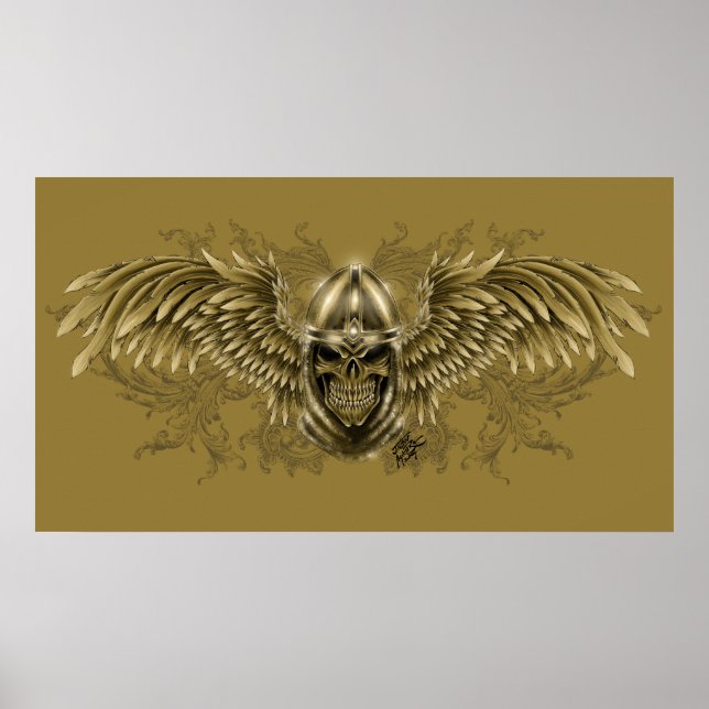 Mallar Knight Gothic Medieval Skull med Vingar Poster (Framsidan)