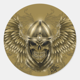 Mallar Knight Gothic Medieval Skull med Vingar Runt Klistermärke