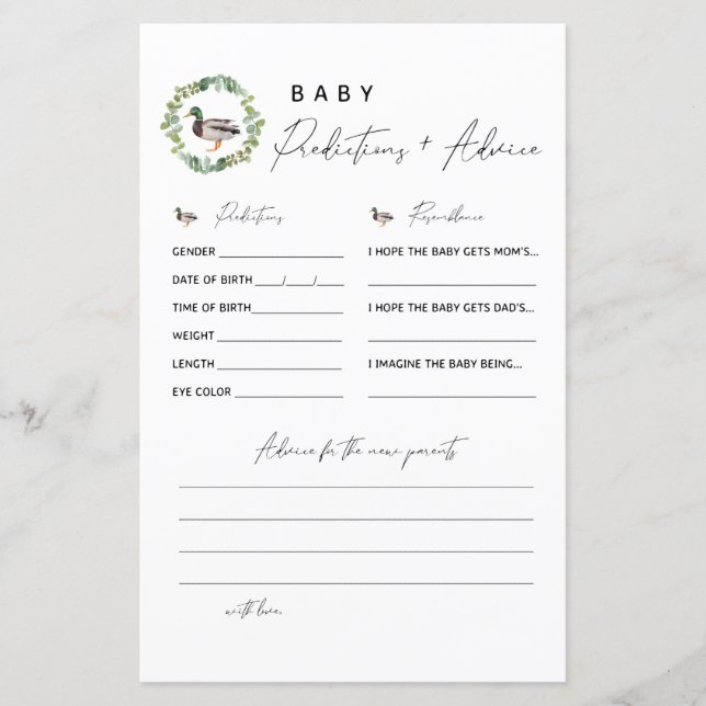 Mallard Anka Baby Predictions and Advice Card (Framsida)