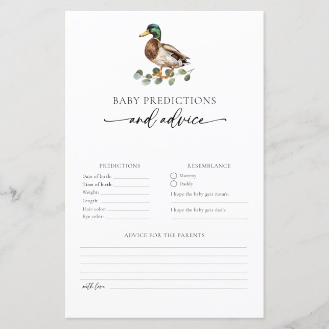 Mallard Anka Baby Predictions and Advice Card (Framsida)
