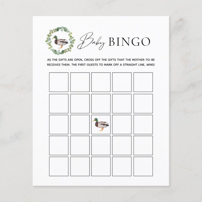 Mallard Anka Baby Shower Baby Bingo Game Card (Framsida)
