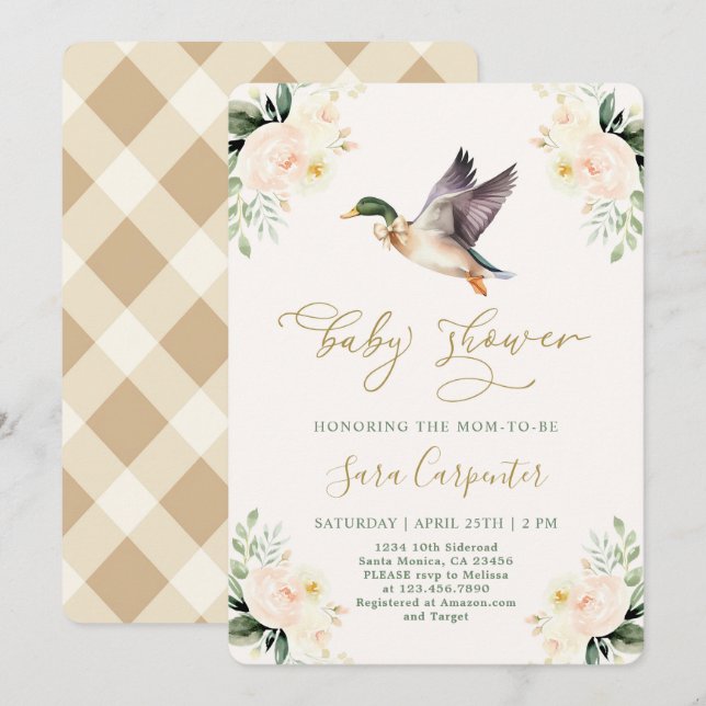 Mallard Anka Baby Shower Inbjudningar (Fram/baksida)