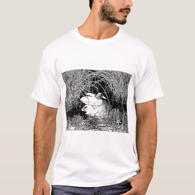 Mallard Anka Black White Distinguated Sjö Bird T Shirt (Framsida)