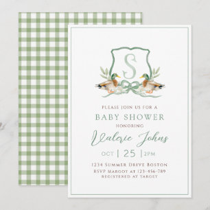 Mallard Anka Crest Monogram Baby shower Inbjudningar