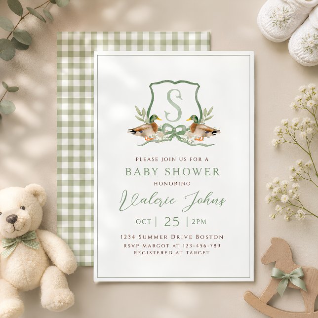 Mallard Anka Crest Monogram Baby shower  Inbjudningar (Skapare uppladdad)