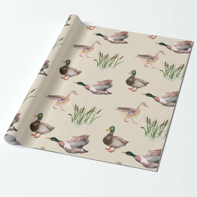 Mallard Anka Drake och Hen Wrapping Papper Presentpapper (Utrullad)