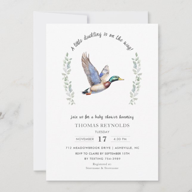 Mallard Anka Hunting Baby Shower Inbjudningar (Framsida)